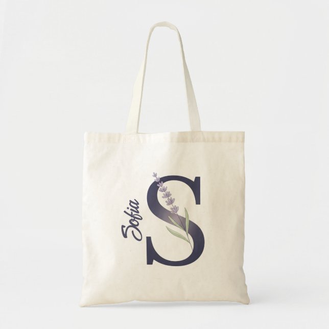 Tote Bolsa Personalizada com Floral de Lavanda e Monogr (Frente)
