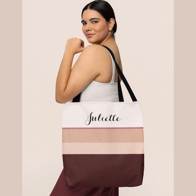 Tote Bolsa Personalizada com Listras e Nome em Rose Gol (Criador carregado)