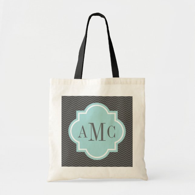 Tote Bolsa personalizada com monograma de 3 letras cinz (Frente)