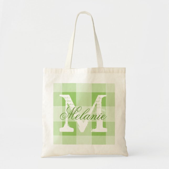 Tote Bolsa personalizada com monograma em xadrez verde (Frente)