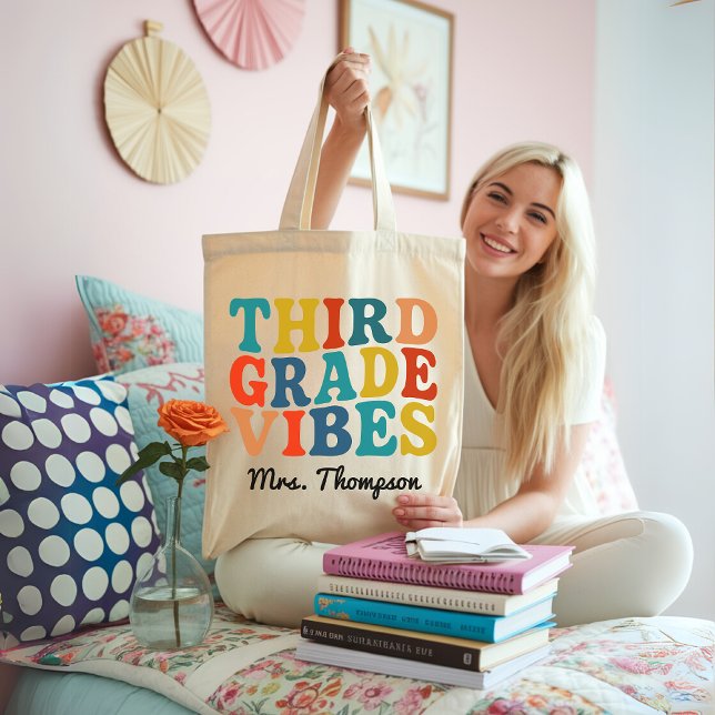 Tote Bolsa Personalizada com o Estilo da Terceira Série (third grade teacher tote, retro teacher tote, teacher appreciation gift, teacher graduation gift,)