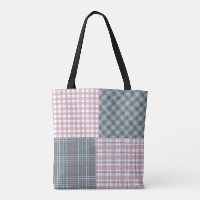 Tote Bolsa personalizada, cor-de-rosa e xadrez (Verso)