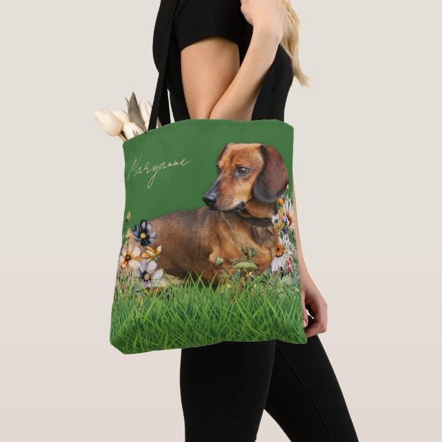 Tote Bolsa Personalizada de Cachorro Dachshund Marrom (Close Up)