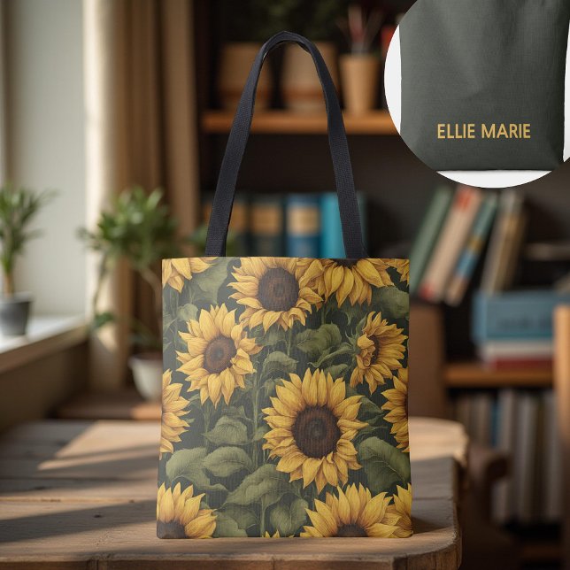 Tote Bolsa Personalizada de Girassol para Professora, E (custom sunflower bag, best mom ever gift, bridesmaid proposal tote, bachelorette gift bag)