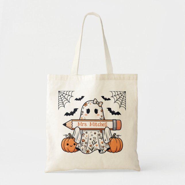 Tote Bolsa Personalizada de Halloween com Fantasma Fofo (Frente)