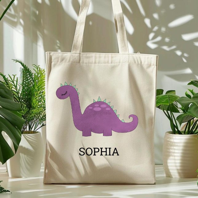 Tote Bolsa Personalizada do Dinossauro Roxo Fofo (Criador carregado)
