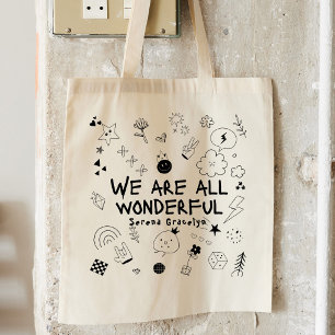 Tote Bolsa Personalizada Preta Coquette de Doodle Tudo