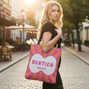 Tote Bolsa Personalizada Rosa e Laranja Retro Besties