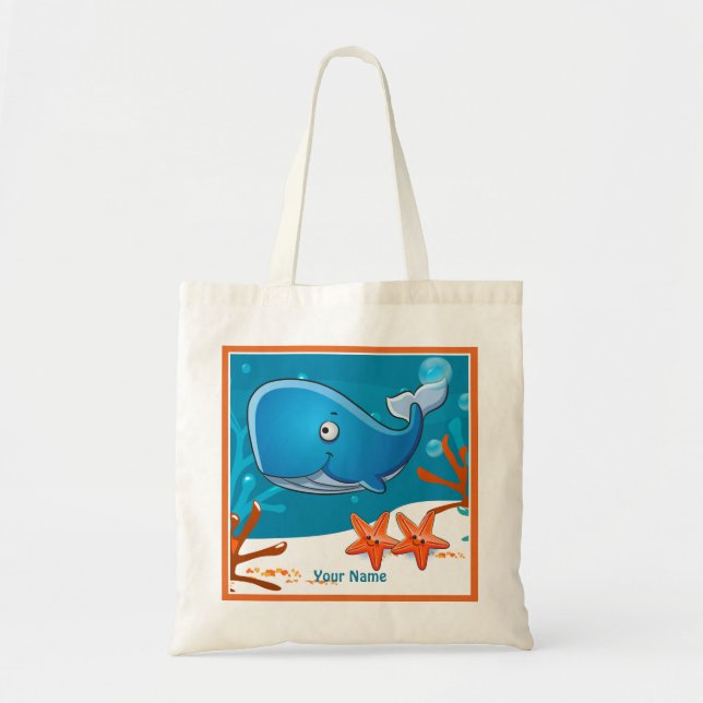 Tote Bolsa Personalizado de Baleia Cega Aquática Oceâni (Frente)