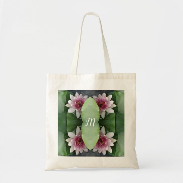 Tote Bolsa personalizado de flores de lótus monogramas (Frente)