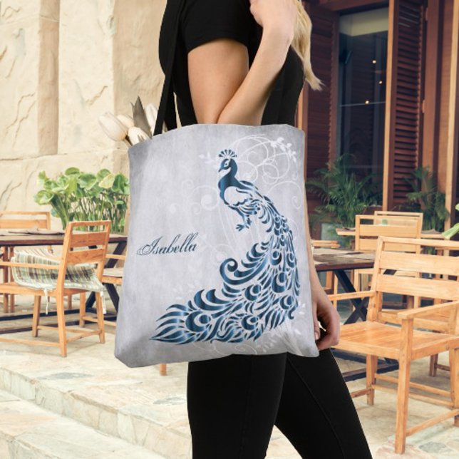 Tote Bolsa Personalizado Pavão Azul (Blue Peacock Personalized Tote Bag)
