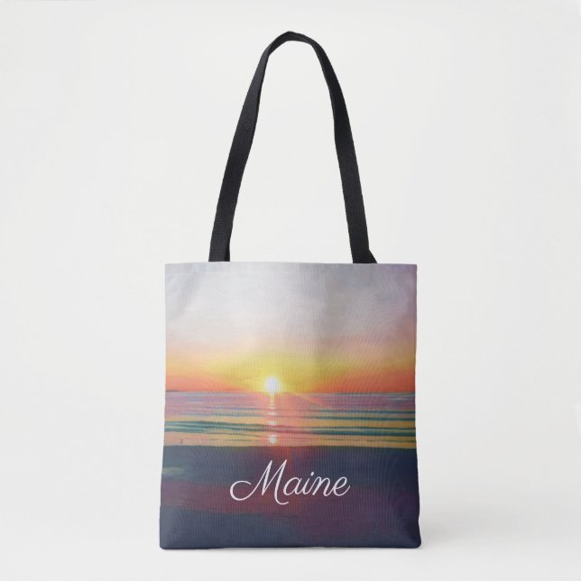 Tote Bolsa personalizável de Beach Sunrise Maine (Frente)