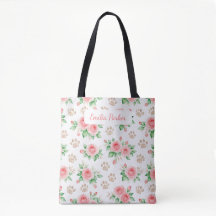 Bolsa Personalizável de Rosa em Aquarela e Impress