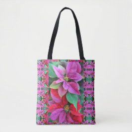 Tote Bolsa - Poinsettias Rosa e Vermelha