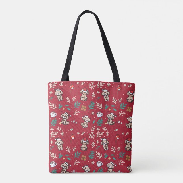 Tote Bolsa Poodle Natal Floral Fofo Presente de Férias (Verso)