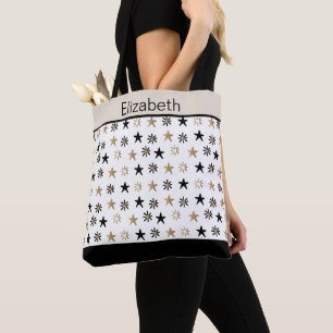 Tote Bolsa preta com estrelas douradas monogramada