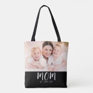 Tote Bolsa Preta com Rótulo Estabelecido pela Mamãe par