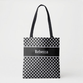 Tote Bolsa Preta e Branca com Pontos e Faixa de Nome