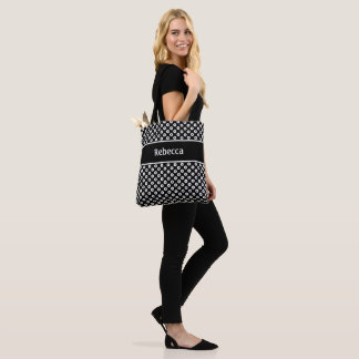 Tote Bolsa Preta e Branca com Pontos e Faixa de Nome