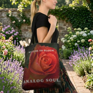 Tote Bolsa Preta Grande Rosa Vermelho Escuro Macro Anál