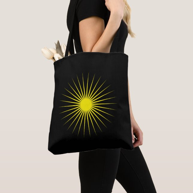 Tote Bolsa Preta Moderna com Marca de Estrela Amarela B (Close Up)