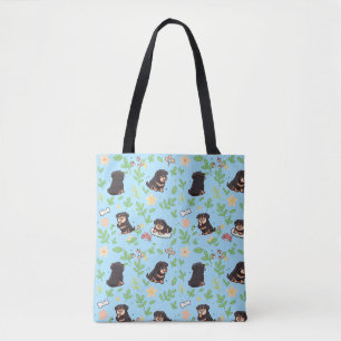 Tote Bolsa Rottweiler Fofa Floral Kawaii Primavera