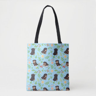 Tote Bolsa Rottweiler Fofa Floral Kawaii Primavera