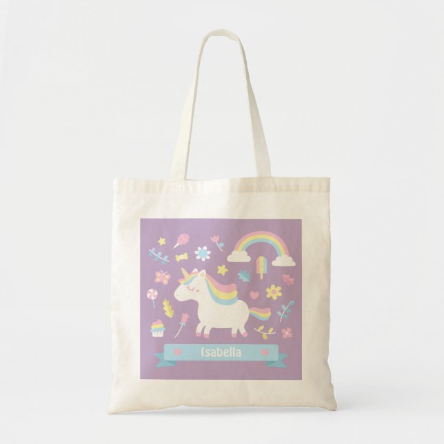 Tote Bolsa Roxa Cute Unicorn Rainbow Girls (Frente)