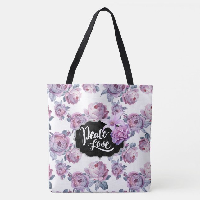 Tote Bolsa Roxo Floral Peace/Love (Frente)