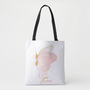 Tote Bolsa Tipográfica Borboleta Rosa Viva Seu Sonho