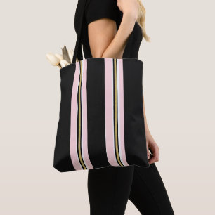 Tote Bolsa Tote, Pink & Branco Dourado Listra Preta Ver