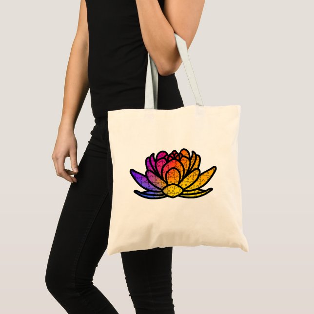 Tote Bolsa Tote(Tote Bag)Quebra-Cabeça Flor de Lótus (Frente (produto))