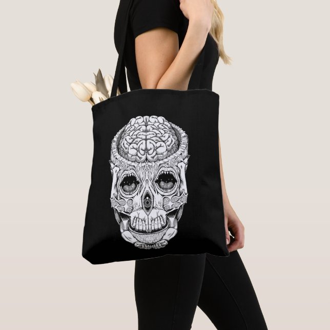 Tote Bolsa transversal gótica de caveira (Close Up)