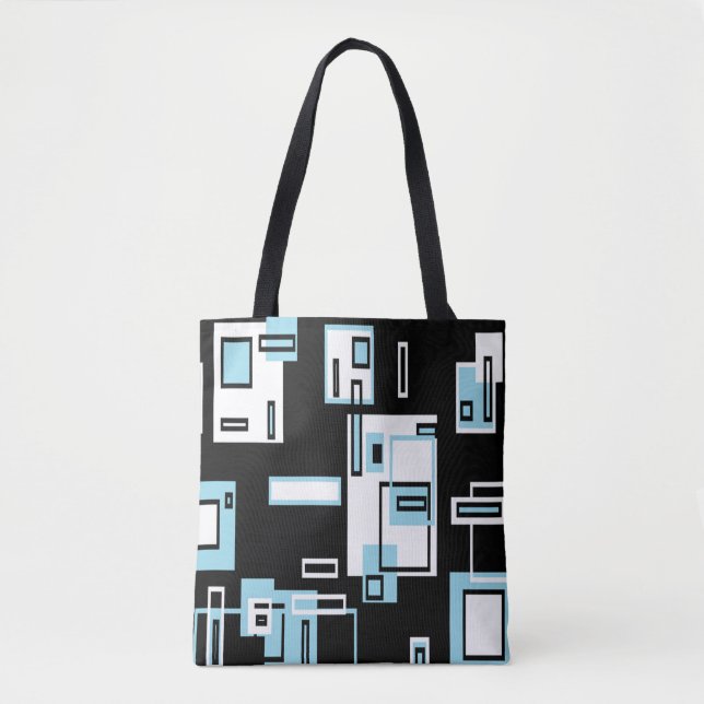 Tote Bolsa Turquesa Preta com Blocos Funky (Frente)