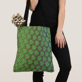 Tote Bolsa verde com 'tela ou rede' colorida - quadrado