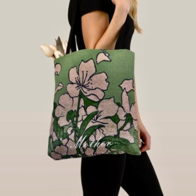 Tote Bolsa Verde do Flor Rosa (Criador carregado)