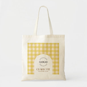 Tote Bolsa xadrez amarela com logotipo préppy para feir