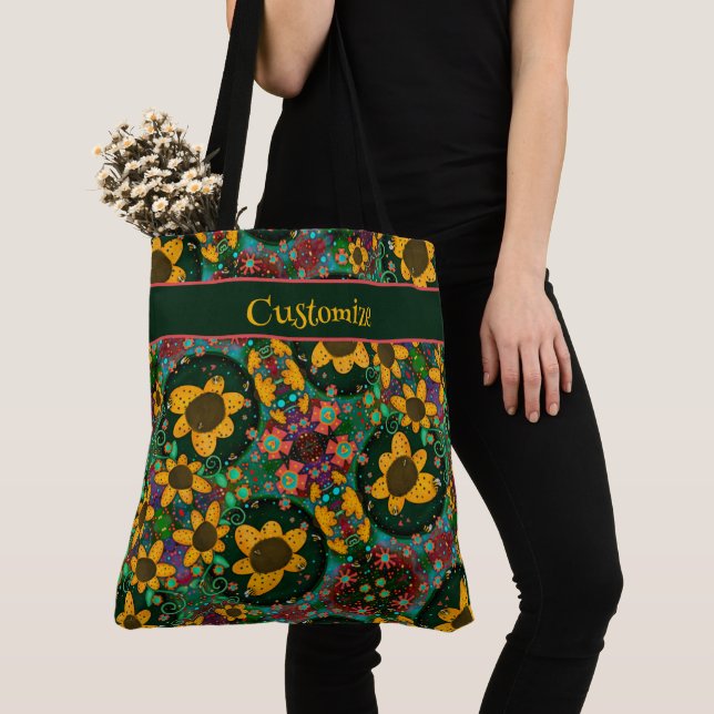 Tote Bonito Boho Floral Daisy Custom Inspirivity bolsa (Close Up)