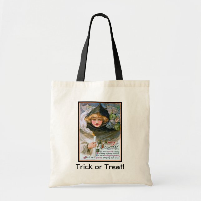 Tote Bonito garota e Goblins Halloween Bolsa (Frente)