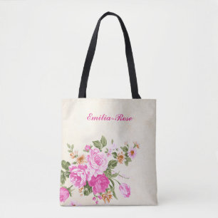 Tote Bonito Watercolor Roses Rosa Girly Floral Bolsa