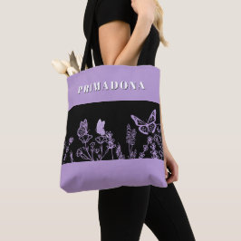 Tote Borboleta Roxa e Jardim Floral Bolsa Ba
