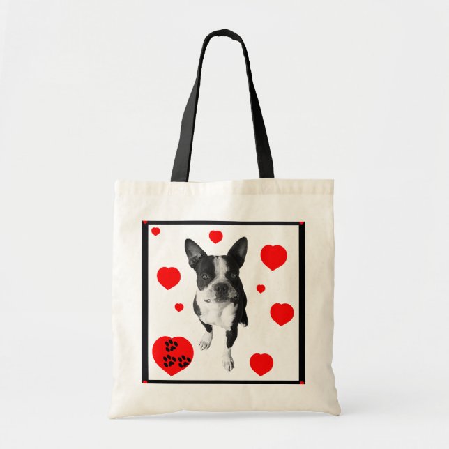 Tote Boston Terrier e bolsa dos corações (Frente)