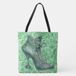 Tote Bota Verde Steampunk em Rosas Grande Bolsa de Ombr