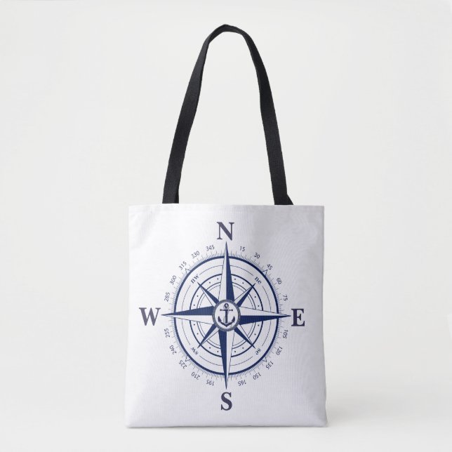 Tote Bússola/âncora, bolsa de mala, navio azul marinho  (Frente)