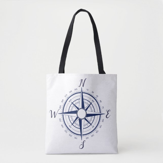Tote Bússola náutica azul de navio, bolsa de marinho (Frente)
