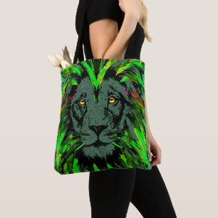Tote Cabeça de Leão Verde - Bolsa de Desenho do Retrato