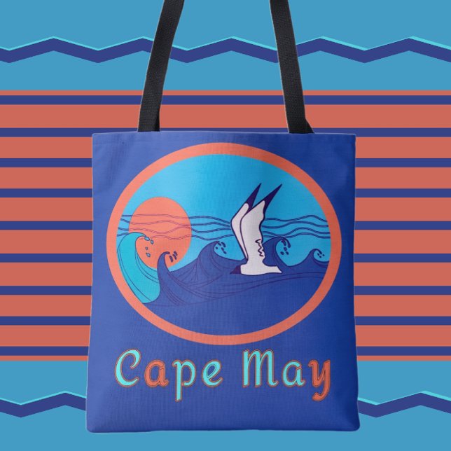 Tote Cabo May NJ Seagull Ocean Waves e Sun Large Bolsa (Criador carregado)