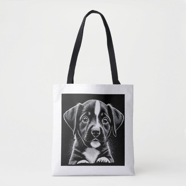 Tote Cachorro Curioso – Bolsa Preta e Branca (Frente)