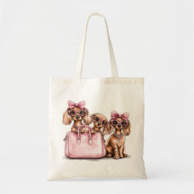 Cães de Dachshund Fashionáveis, Bolsa Rosa