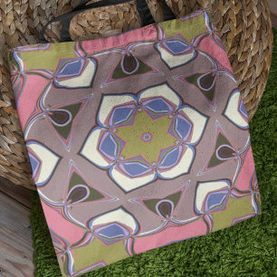Tote Cartoon Mandala Flor Azul Rosa e Amarelo Bolsa B
